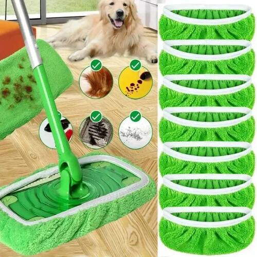 7 Piece Green Mop Cloth, Suitable for Sweeping Mop - Dry Swe