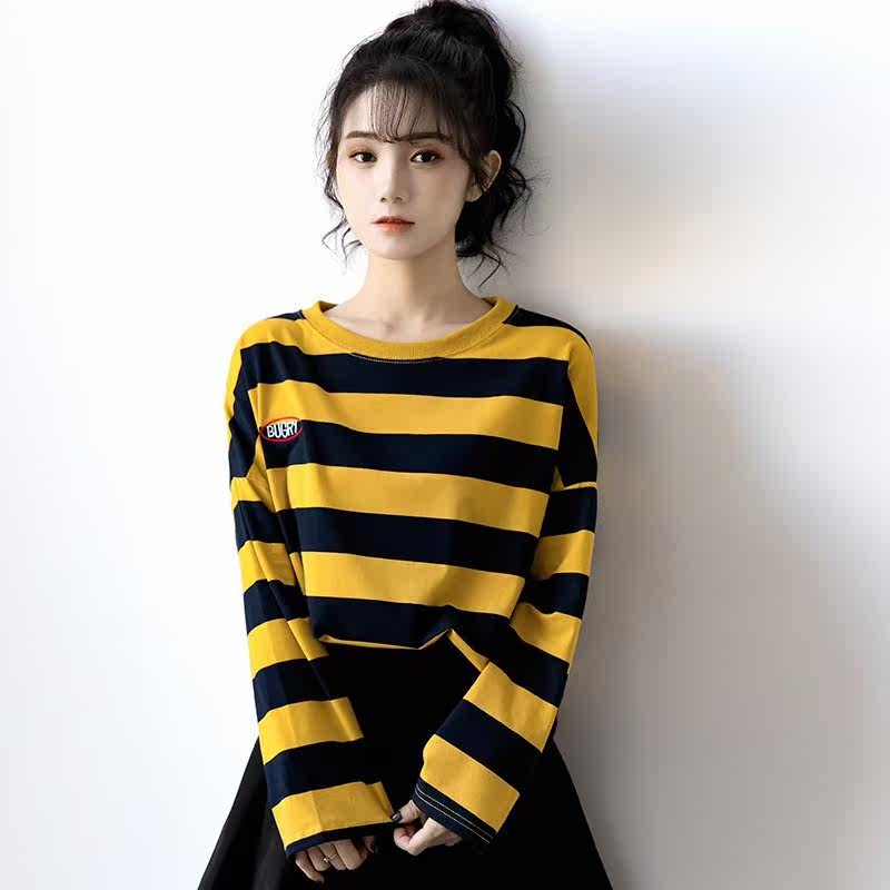 2020春季新款条纹T恤女韩版宽松长袖打底衫春秋ins超火学生上衣|msdalam kategori mod main/animasi/Zhou Bian/cos/permainan papan, kostum cosplay/props/perkhidmatan, Wanita Cosplay - dari Buy2taobao.com untuk memberikan perkhidmatan ejen Taobao profesional membeli
