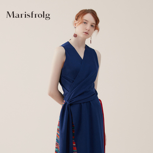 马甲 玛丝菲尔夏季 蓝色开衩V领中长款 女装 两穿外套 新款