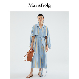 Marisfrolg玛丝菲尔长袖蓝色 翻领连衣裙
