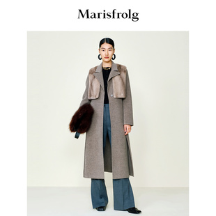 新款 玛丝菲尔冬季 灰色水貂皮草马甲大衣外套 皮草拼接大衣