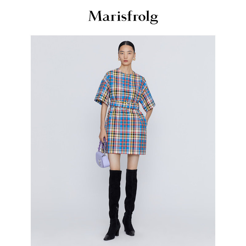 【商场同款】Marisfrolg玛丝菲尔夏季新款撞色条纹中长款连衣裙女图片