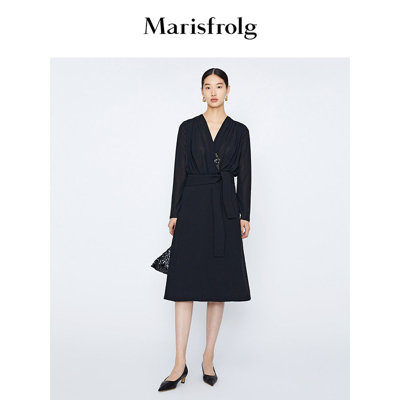 【精简美学】Marisfrolg玛丝菲尔冬季新款黑色轻薄连体T恤上衣女图片