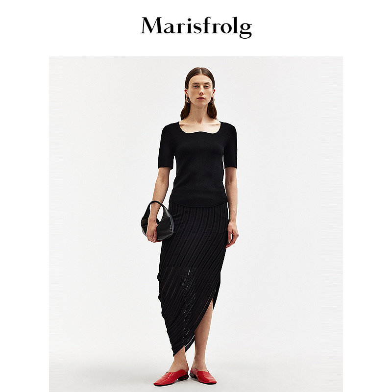 【商场同款】Marisfrolg玛丝菲尔夏季新款经典黑套头针织衫上衣女
