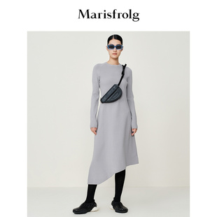 灰紫色裙摆斜裁修身 玛丝菲尔秋季 连衣裙 商场同款