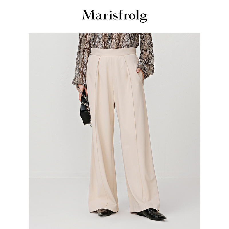 【会员价738元】玛丝菲尔秋季新款浅咖色时尚阔腿休闲裤