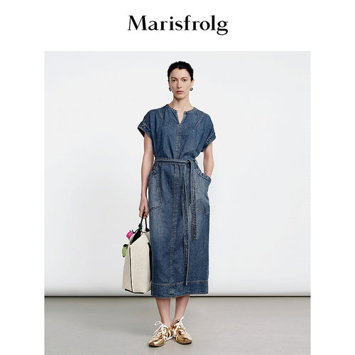 【新能量裙像】Marisfrolg玛丝菲尔V领时尚海洋牛仔连衣裙女