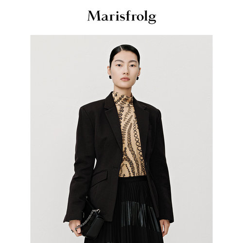 Marisfrolg玛丝菲尔秋季新款一粒扣纯棉直筒休闲收腰西装外套女