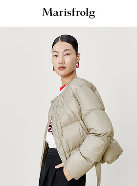 【90%白鹅绒】玛丝菲尔春季新款灰色圆领羽绒服外套短款轻薄