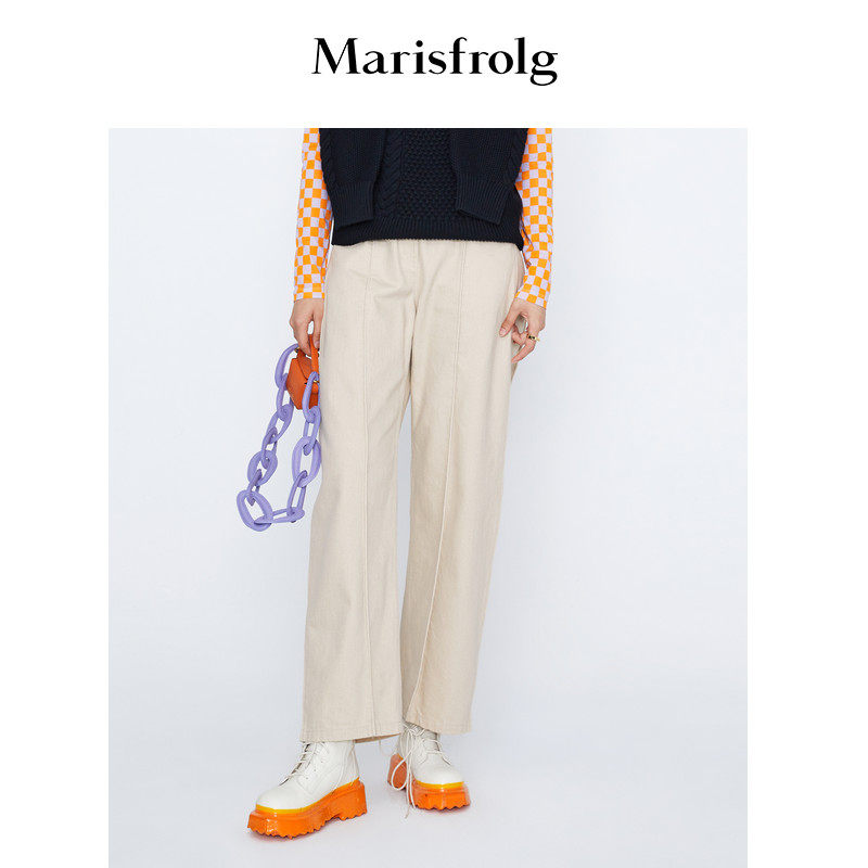 【商场同款】Marisfrolg玛丝菲尔奥莱冬季新款黄色纯棉无弹牛仔裤