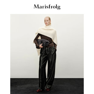 【蛋型pu皮裤】Marisfrolg玛丝菲尔休闲时尚环保蛋白弯刀裤长裤女