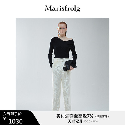 【商场同款】Marisfrolg玛丝菲尔冬季新款米黄色丝绒直筒西装裤子