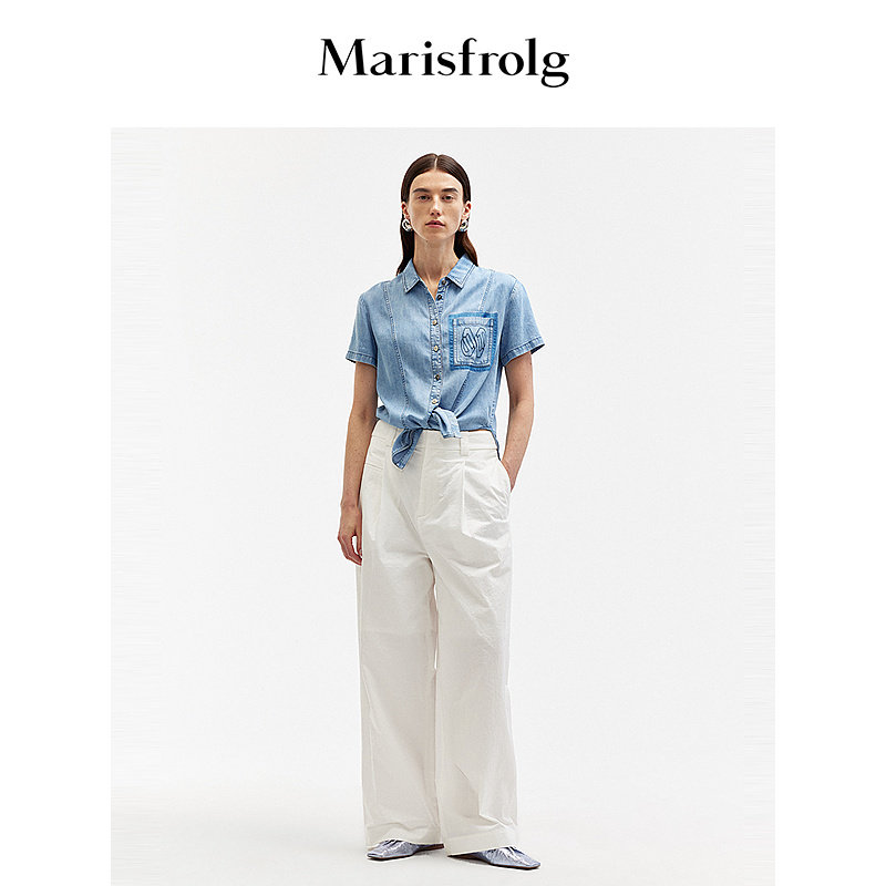 【莱赛尔纤维100%】Marisfrolg玛丝菲尔时尚宽松浅牛仔蓝衬衫女