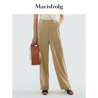 玛丝菲尔夏季新品醋酸卡其色工装风宽松垂感醋酸休闲裤女