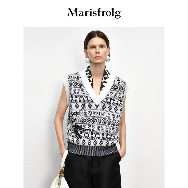 【言姐严选】玛丝菲尔秋季新款绵羊毛V领海鸥提花针织马甲,女装/女士精品,毛针织衫,淘宝优惠券,粉丝福利购,淘宝优惠卷