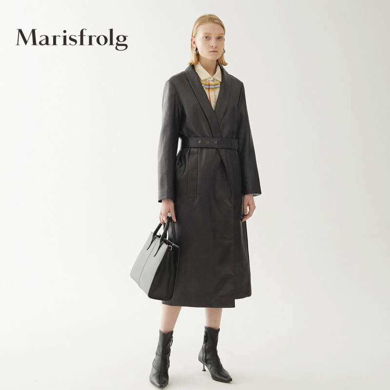 【商场同款】玛丝菲尔秋季新款女装黑色中长款宽松风衣外套