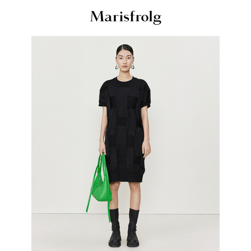 【言选好物】Marisfrolg玛丝菲尔夏季新款黑色编织针织连衣裙女图片