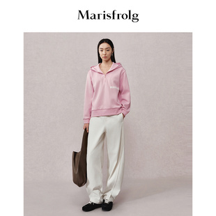 Marisfrolg玛丝菲尔秋季新款休闲时尚连帽粉红套头宽松卫衣上衣女
