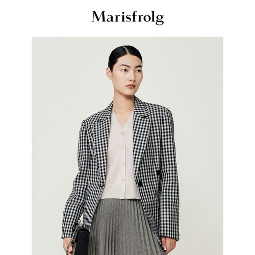 【意大利面料】Marisfrolg玛丝菲尔秋季新款一粒扣西装格子外套女