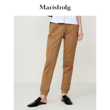 【商场同款】玛丝菲尔冬季新款卡其色螺纹收脚直筒休闲裤女