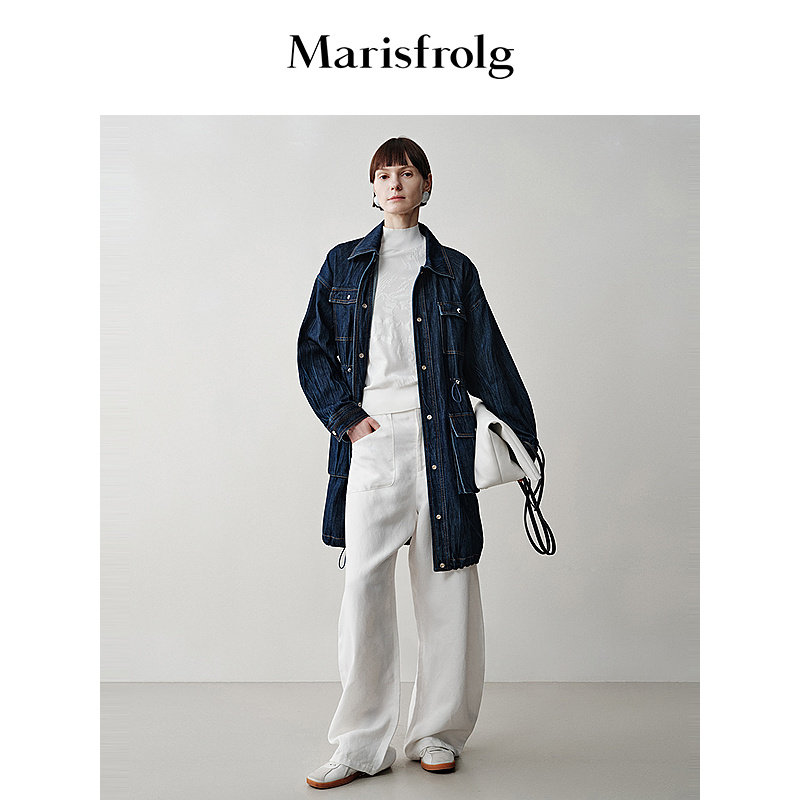 【随型风衣】Marisfrolg玛丝菲尔秋季蓝色牛仔抽绳多穿工装风外套