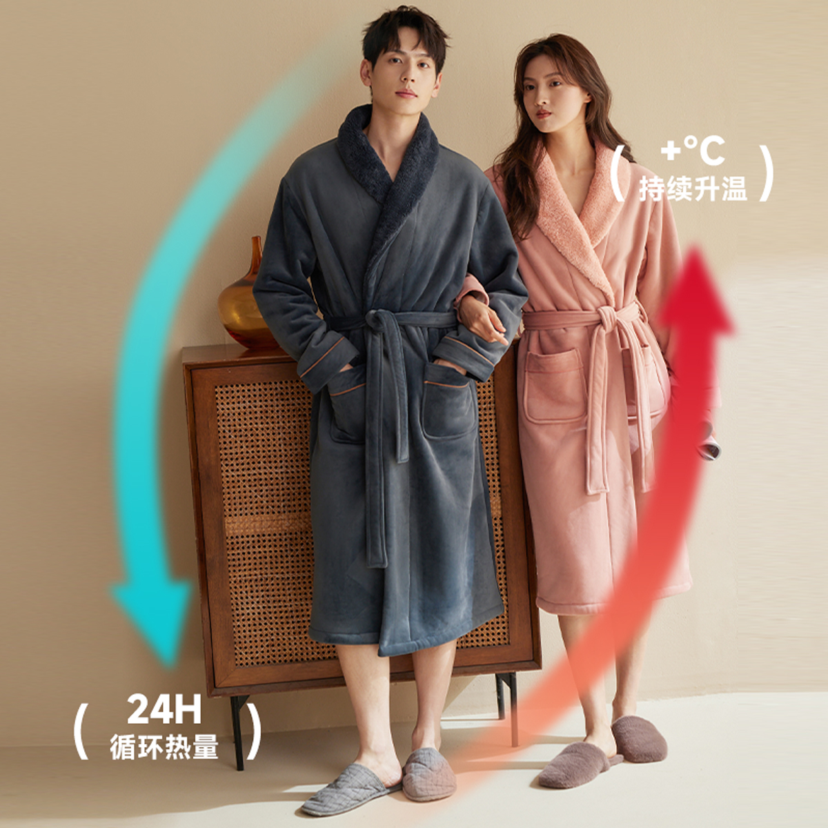 秋鹿【防静电】情侣保暖睡袍