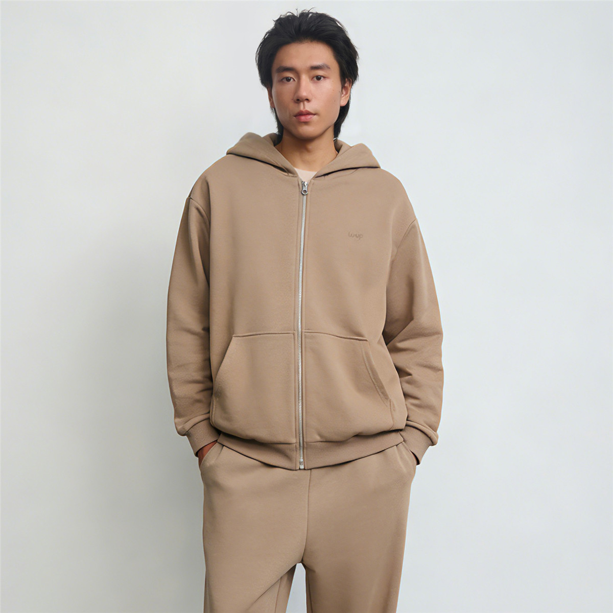 秋鹿【晓红系列】春季男士休闲开衫长连帽睡衣可外穿宽松外套男