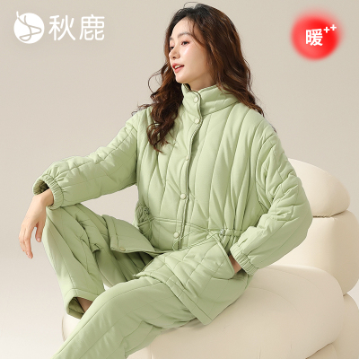 针织单面夹棉立领女套