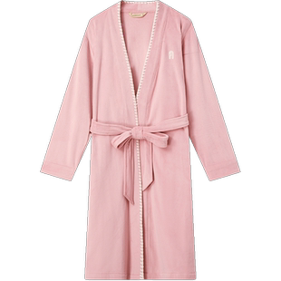 秋鹿纯棉海岛绒女士睡衣冬季加绒加厚睡袍家居服秋冬季长袍中长款