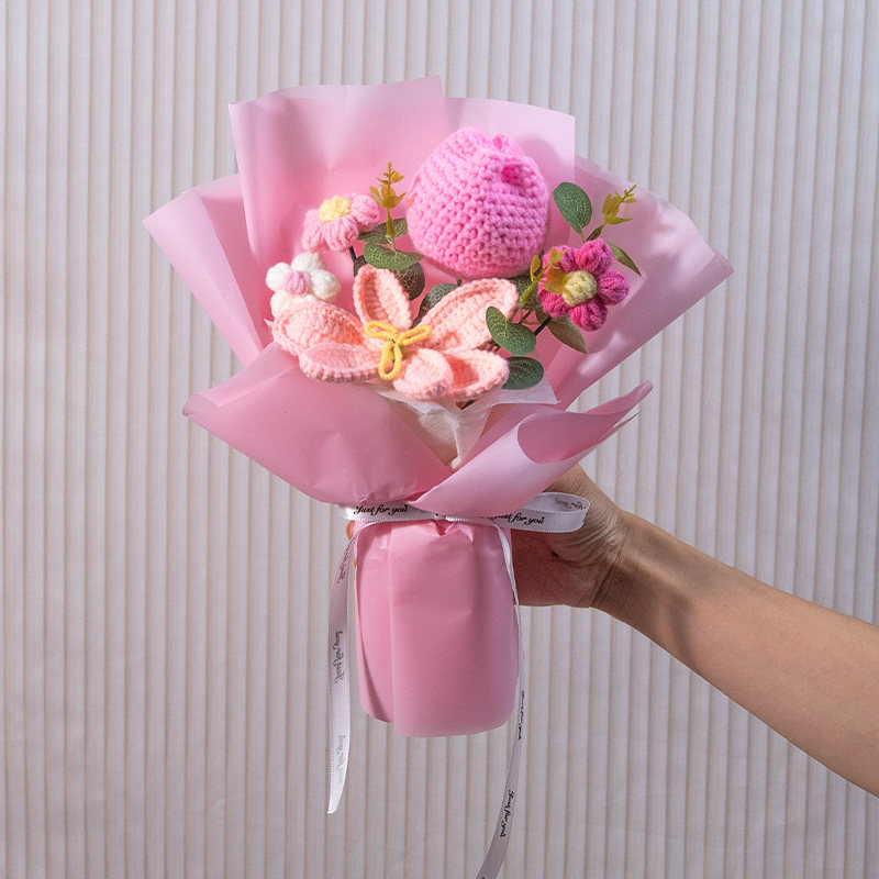 百合郁金香针织花束毛线手工编织情人节礼物送女生年会表彰永生花