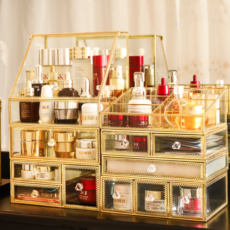 网红玻璃桌面大容量化妆品收纳盒