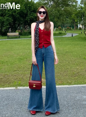美式复古微喇牛仔裤女2026夏季新款小个子不贴腿高腰显瘦喇叭裤子