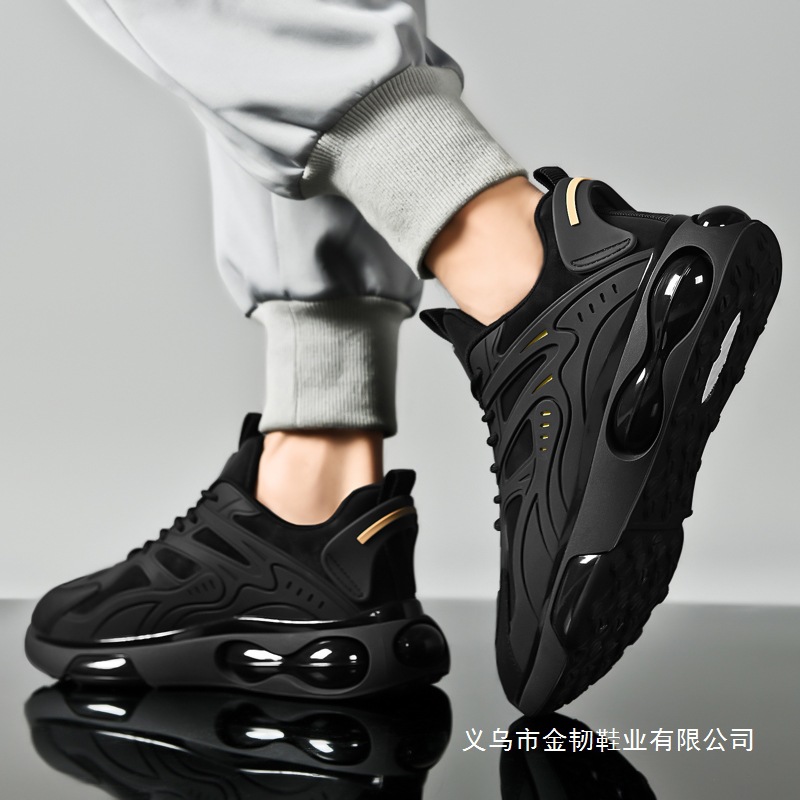 新品黑色气垫运动鞋男秋季透气2025新款运动老爹鞋减震男款跑步鞋