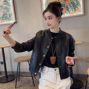 机车皮夹克上衣长袖 小个子感减龄时尚 小皮衣短外套女春秋新款 新品