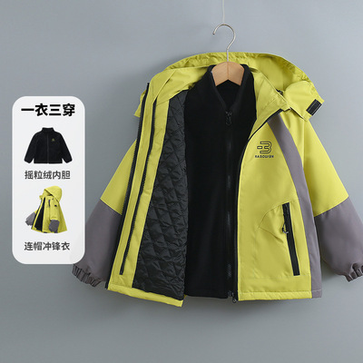 新品儿童冬装2025新款男童羽绒棉冬季夹棉加厚冲锋衣三合一可拆卸