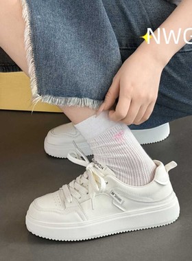 新品真皮3CM跟高橡胶底小白鞋女秋季新款女鞋透气休闲百搭板鞋nw7