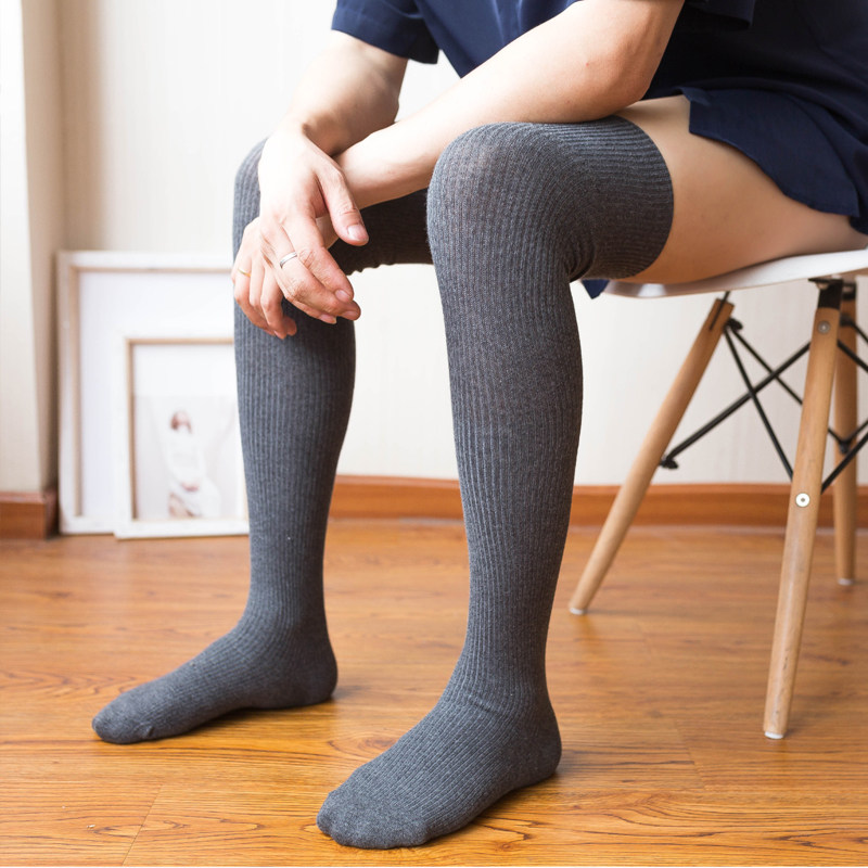 袜子男商务休闲过膝高筒棉袜长筒袜护膝大腿袜秋冬纯色加长保暖袜