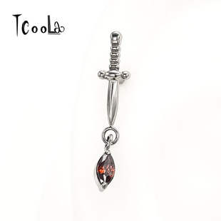 F136钛合金水滴锆石宝剑耳钉设计感匕首耳骨钉甜酷风独特个性耳饰