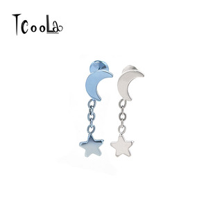 F136钛合金星月链条耳钉内螺纹养耳洞甜美可爱耳骨钉小清新耳蜗钉