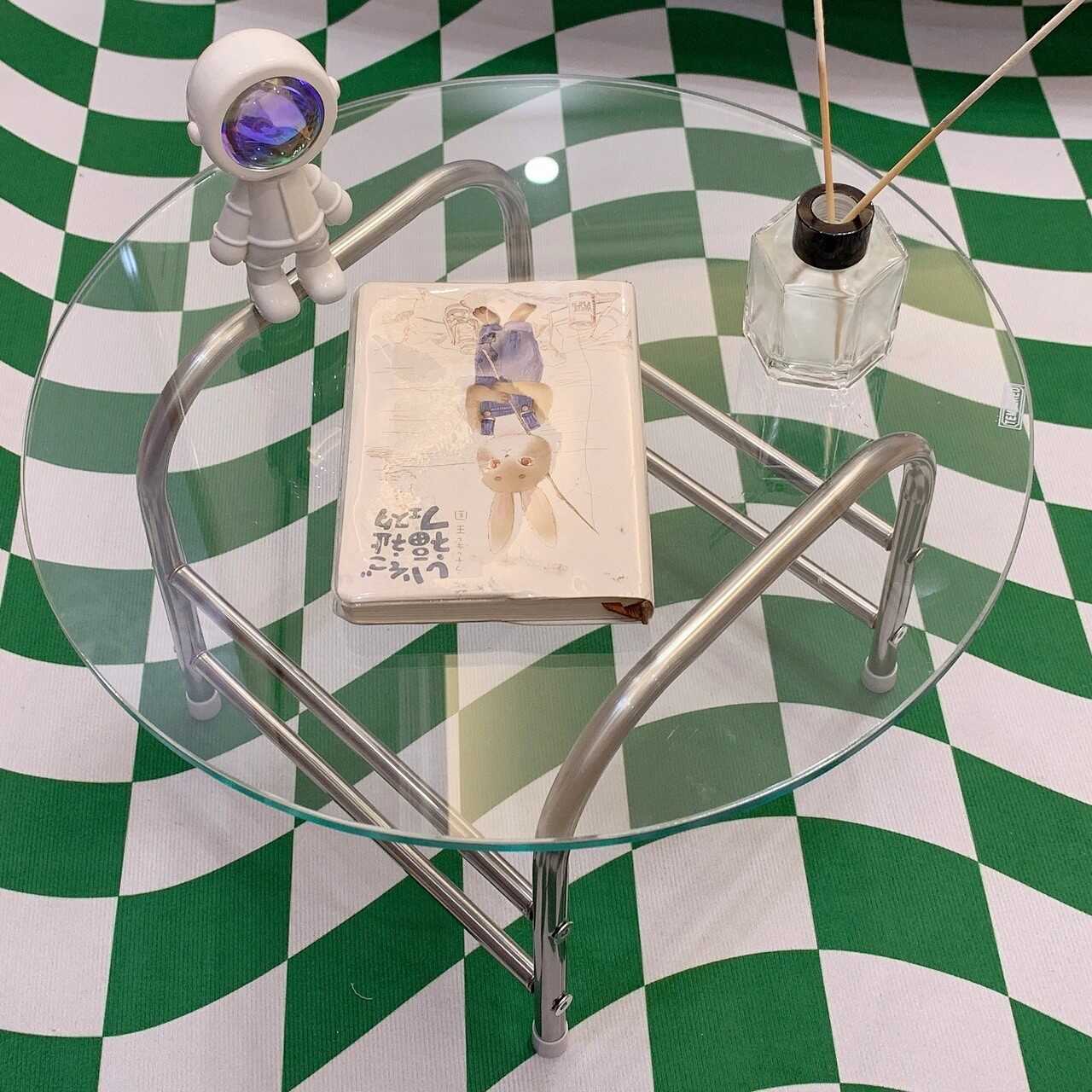 不锈钢桌腿透明钢化玻璃双层小茶几中古北欧ins网红简约客厅卧室