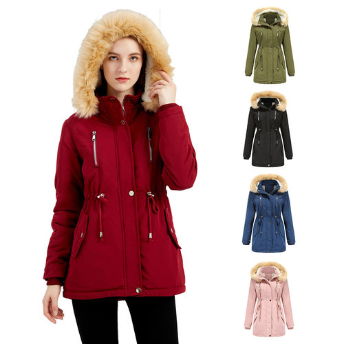 Loose women's detachable hat with fleece jacket long coat