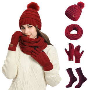 women's woolen hat scarf gloves and socks Four piece set of