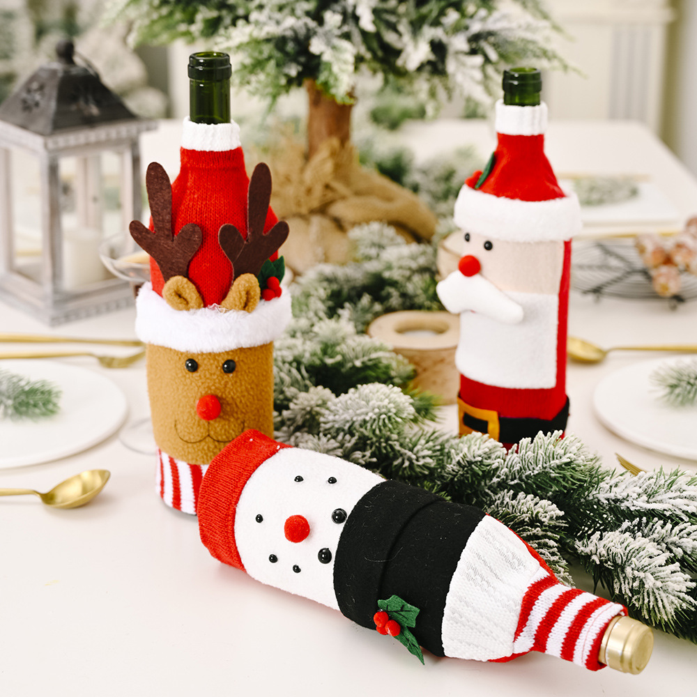 Christmas knitted velvet cartoon bottle cover hat针织酒瓶套
