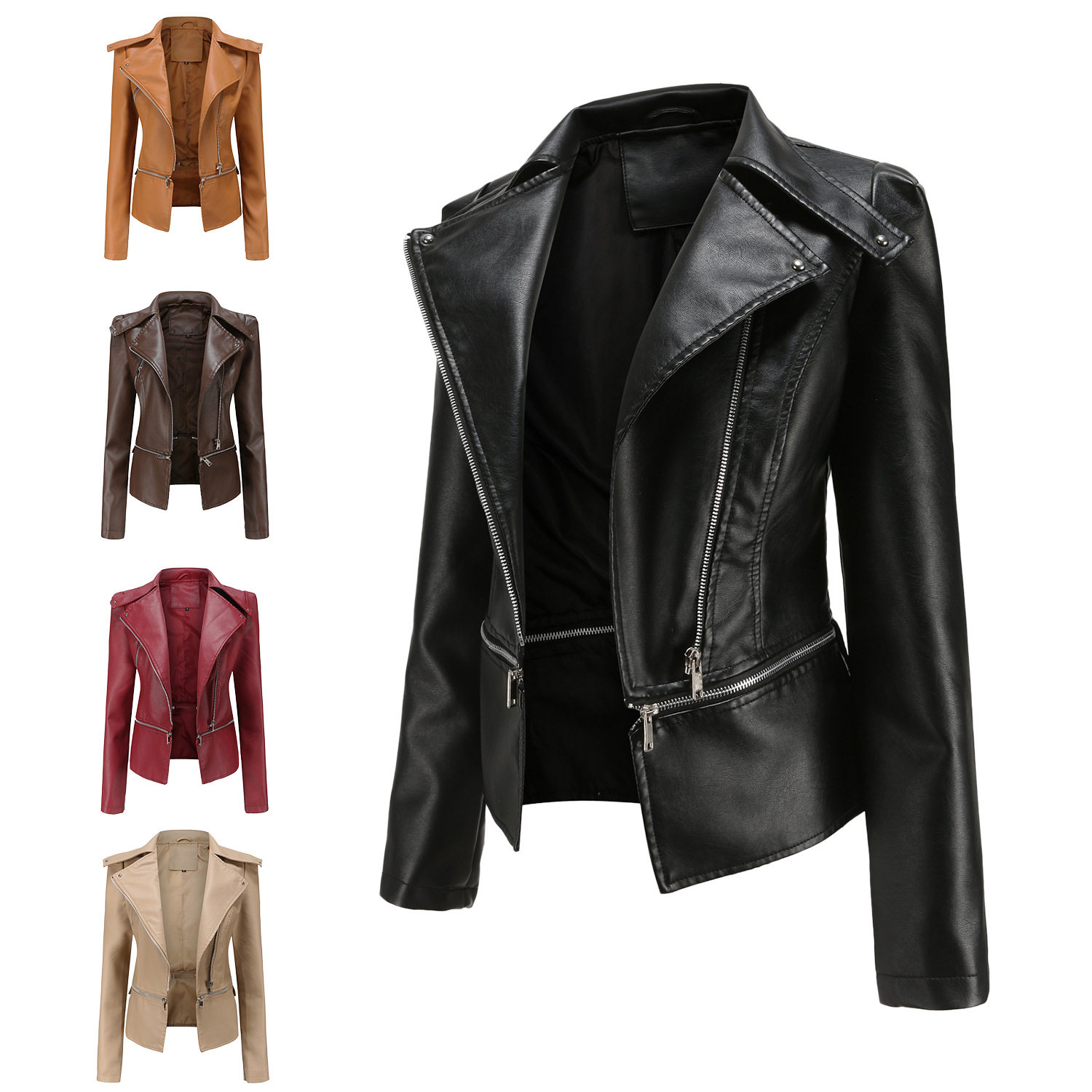 Detachable spring autumn leather jacket women's coat jacket图片