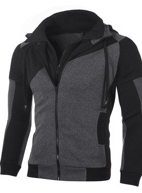 Men's double-layer zipper hooded cardigan sweatshirt top