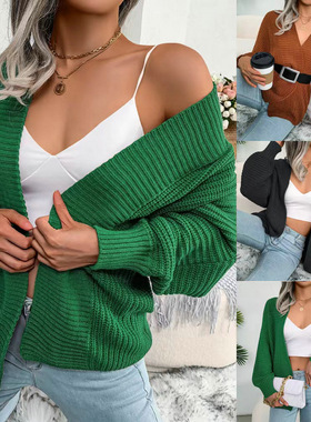 Long sleeved loose knit buttonless sweater jacket针织毛衣女