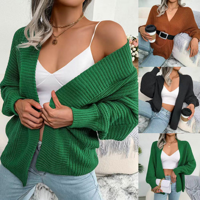 Long sleeved loose knit buttonless sweater jacket针织毛衣女
