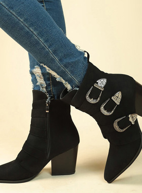 heeled female pointed high-heeled side zipper short boots