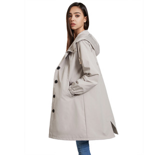 Hooded windbreaker women's casual long jacket coat top girls