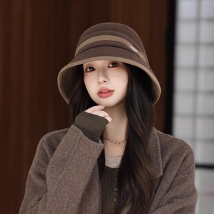 2025款渔夫帽子女秋冬季百搭显脸小时尚防晒遮阳帽大头围优雅盆帽
